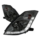 Spec-D Projector Headlights Nissan 350Z w/ OEM HID (06-09) LED DRL Strip - Black / Smoke / Clear
