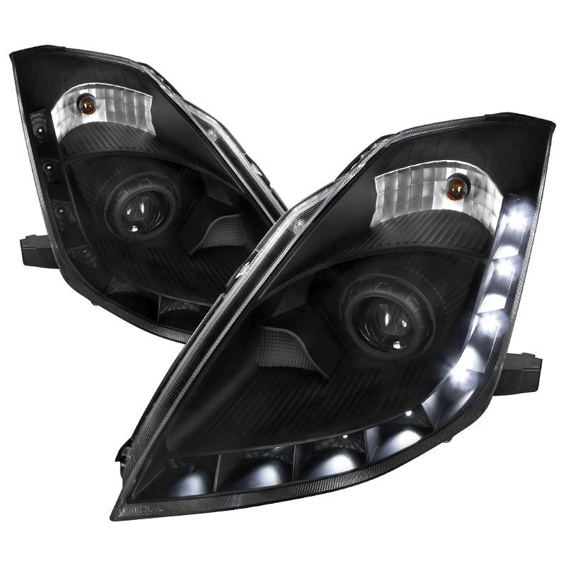 Spec-D Projector Headlights Nissan 350Z w/ OEM HID (06-09) LED DRL Strip - Black / Smoke / Clear