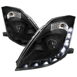 Spec-D Projector Headlights Nissan 350Z w/ OEM HID (06-09) LED DRL Strip - Black / Smoke / Clear