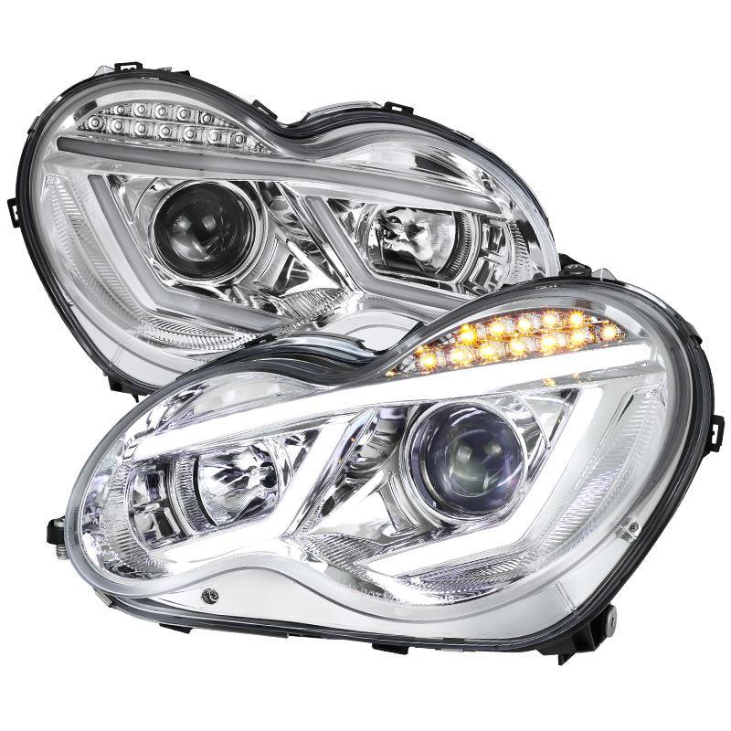 Spec-D Projector Headlights Mercedes C230 C240 C280 C320 Sedan W203 (01-07) LED DRL Bar - Black / Chrome