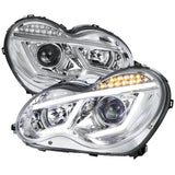 Spec-D Projector Headlights Mercedes C230 C240 C280 C320 Sedan W203 (01-07) LED DRL Bar - Black / Chrome