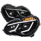 Spec-D Projector Headlights Mercedes C230 C240 C280 C320 Sedan W203 (01-07) LED DRL Bar - Black / Chrome