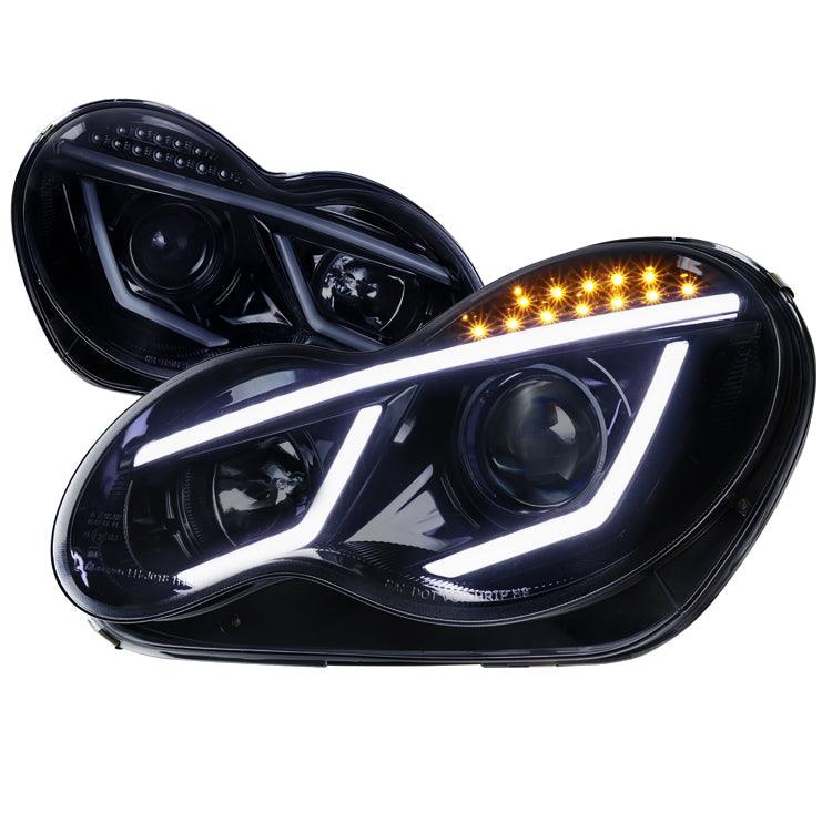 Spec-D Projector Headlights Mercedes C230 C240 C280 C320 Sedan W203 (01-07) LED DRL Bar - Black / Chrome