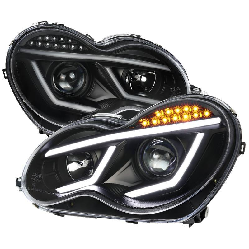 Spec-D Projector Headlights Mercedes C230 C240 C280 C320 Sedan W203 (01-07) LED DRL Bar - Black / Chrome