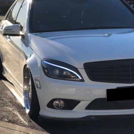 Mercedes C250 C300 C350 W204 - Black or Chrome Projector Headlights with LED Strip (2008-2011) - K2 Industries