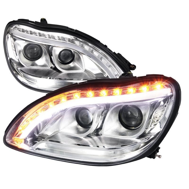 Spec-D Projector Headlights Mercedes S320/S350 S420/S430 S500 S600 S55 AMG W220 (98-06) LED DRL - Black / Chrome