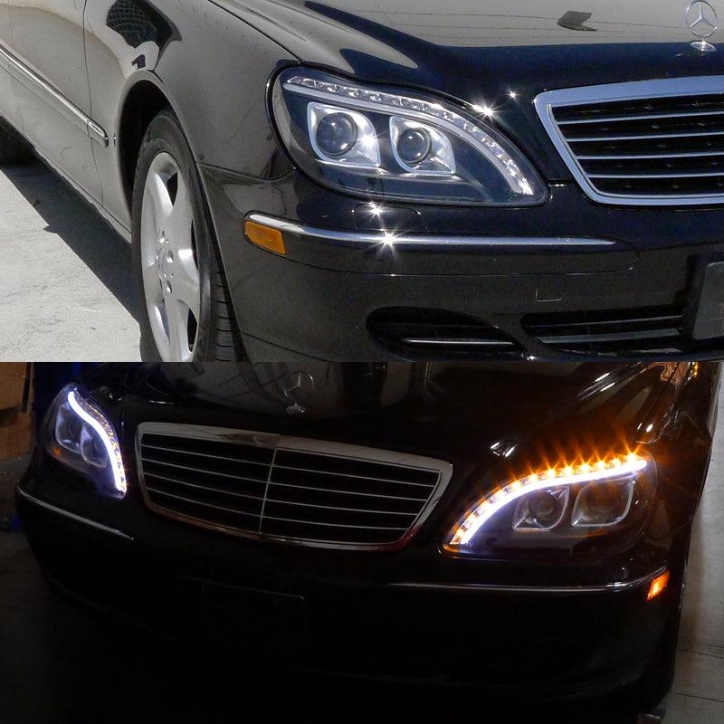 Spec-D Projector Headlights Mercedes S320/S350 S420/S430 S500 S600 S55 AMG W220 (98-06) LED DRL - Black / Chrome