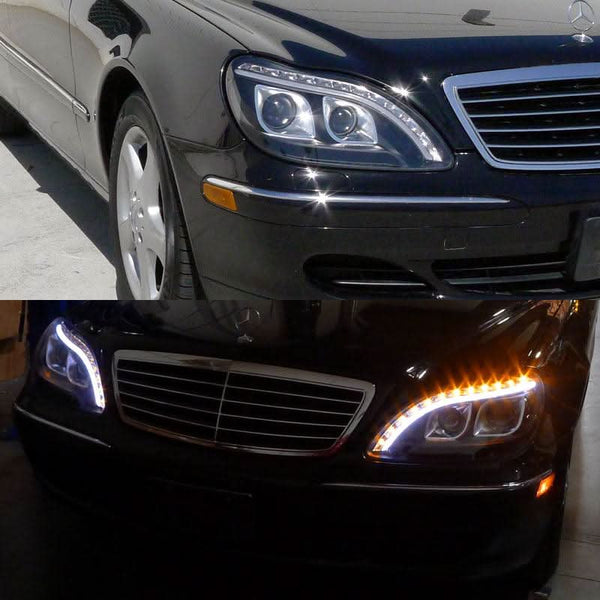 Chrome LED Projector Headlights With DRL For Mercedes SLK 2005-2011 - Set Of 2 Left/Right