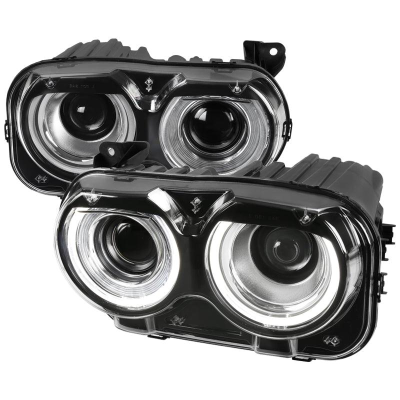 Spec-D Projector Headlights Dodge Challenger (2015-2020) Dual LED Halo w Amber - Black
