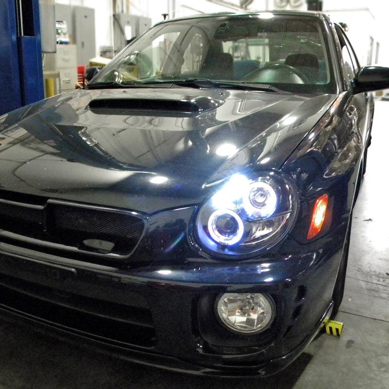 Spec-D Projector Headlights Subaru WRX (02-03) Dual Halo LED - Bug Eye Black or Chrome