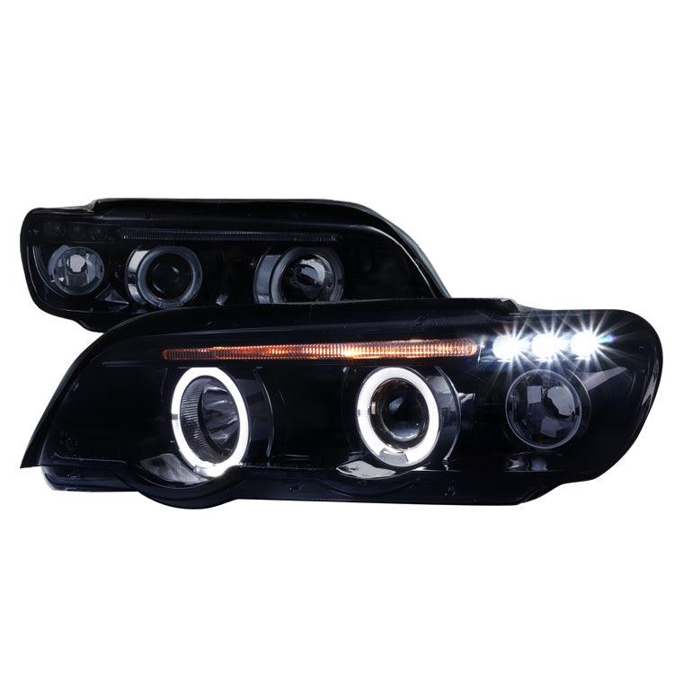 Spec-D Projector Headlights BMW X5 E53 (01-03) LED Halo Black or Chrome Housing