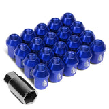 Universal Aluminum Close-End Lug Nuts 35MM M12X1.25 20PCS w/ Adapter Blue
