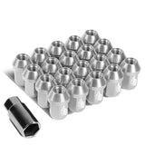 Aluminum Close-End Lug Nuts 35MM M12X1.5 20PCS w/ Adapter Silver
