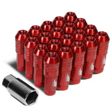 Aluminum Open-End Lug Nuts 70MM M12x1.5 Red 20PCS w/ Adapter