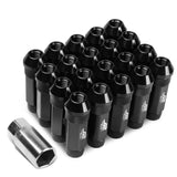 Aluminum Lug Nuts Open-End 70MM M12X1.25 20PCS w/ Adapter Black
