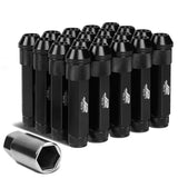 Aluminum Open-End Lug Nuts M12x1.25 90mm 20pcs w/ Adapter Black