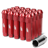 Aluminum Open-End Lug Nuts 90MM M12X1.25 Red 20PCS w/ Adapter