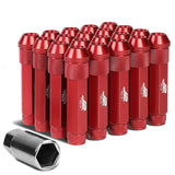 Aluminum Open-End Lug Nuts 90MM M12X1.25 Red 20PCS w/ Adapter