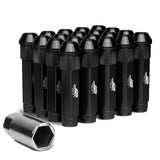 Universal Aluminum Open-End Lug Nuts 90MM M12X1.5 20PCS with Adapter Black