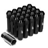Universal Aluminum Open-End Lug Nuts 90MM M12X1.5 20PCS with Adapter Black