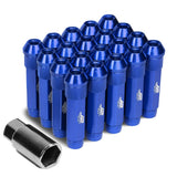 Aluminum Lug Nuts Open End 90mm M12x1.5 20pc Set with Adapter Blue