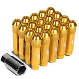 Aluminum Open-End Lug Nuts 90MM M12X1.5 20PCS w/ Adapter Gold