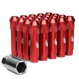 Aluminum Open-End Lug Nuts M12x1.5 90mm Red 20 Piece Set w/ Adapter