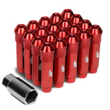 Aluminum Open-End Lug Nuts M12x1.5 90mm Red 20 Piece Set w/ Adapter