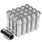 Universal Aluminum Open-End Lug Nuts M12x1.5 20pc w/ Adapter Silver