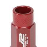 M12x1.25 50mm Open-End Aluminum Lug Nuts 20pc Set w/ Adapter Red