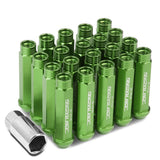 M12 x 1.5 Extended Acorn Lug Nuts 90mm Green Aluminum 20pc Set