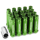 M12 x 1.5 Extended Acorn Lug Nuts 90mm Green Aluminum 20pc Set