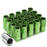 Acorn Style Aluminum Lug Nuts M12 x 1.25 Green 16pcs + 4 Locks