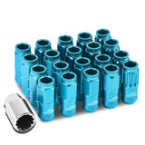 Aluminum Acorn Lug Nuts M12x1.5 50mm Light Blue 16pcs + 4 Locks