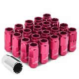 Acorn Style Aluminum Lug Nuts M12x1.5 50mm Pink 16pc + 4 Locks