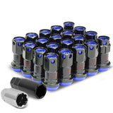 M12 x 1.25 Aluminum Lug Nuts with Locks 16pc Set Black/Blue