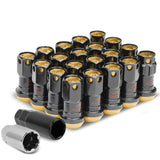 M12 x 1.25 Aluminum Lug Nuts Lock Style 45mm Tall Black/Gold 20pc