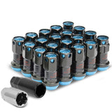 M12 x 1.25 Aluminum Lug Nuts Set - Lock Style 16pc + 4 Locks Black/Blue