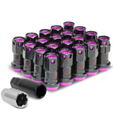 M12 x 1.25 Aluminum Lug Nuts Set - 45mm Closed End with Locks Black/Purple