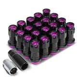 M12 x 1.25 Aluminum Lug Nuts Set - 45mm Closed End with Locks Black/Purple