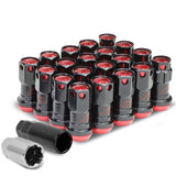 M12 x 1.25 Aluminum Lug Nuts Set - 16 Pcs + 4 Locks with Key Black/Red