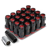M12 x 1.25 Aluminum Lug Nuts Set - 16 Pcs + 4 Locks with Key Black/Red