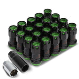 M12 x 1.5 Aluminum Lug Nuts Set Lock Nut Style 16pcs Black Green