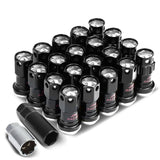 M12x1.5 Aluminum Lug Nuts 45mm Closed End 16pc + 4 Locks Black Silver