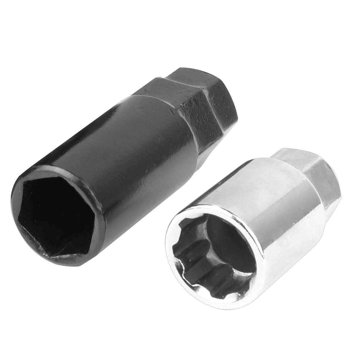 Steel Lug Nuts M12x1.5 Acorn Extended 16pcs + 4 Locks Black