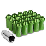 M12 x 1.25 Extended Acorn Lug Nuts 50mm Green Aluminum 20pc