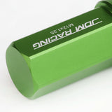 M12 x 1.25 Extended Acorn Lug Nuts 50mm Green Aluminum 20pc