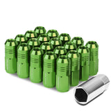 M12 x 1.25 Extended Closed End Lug Nuts 20pc Set Aluminum Green