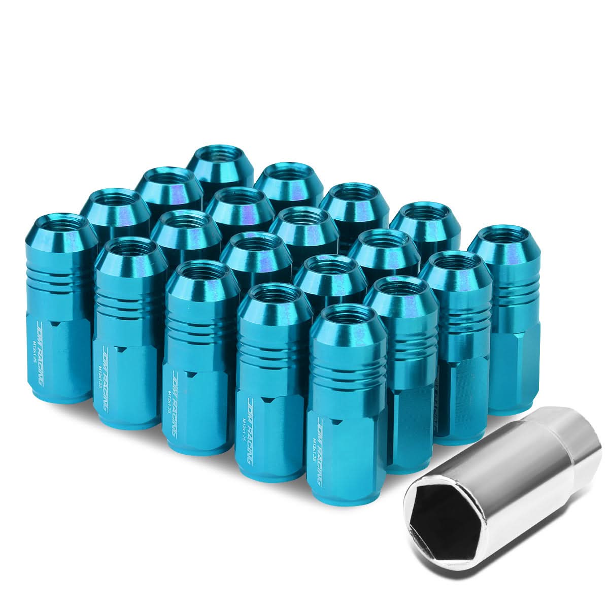 Aluminum Lug Nuts M12x1.25 50mm Grooved Shank Extended Closed End 20pc
