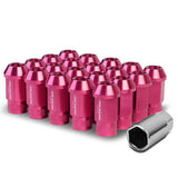 M12x1.25 Aluminum Lug Nuts - 44mm Extended Acorn Knurled - Pink 20pc